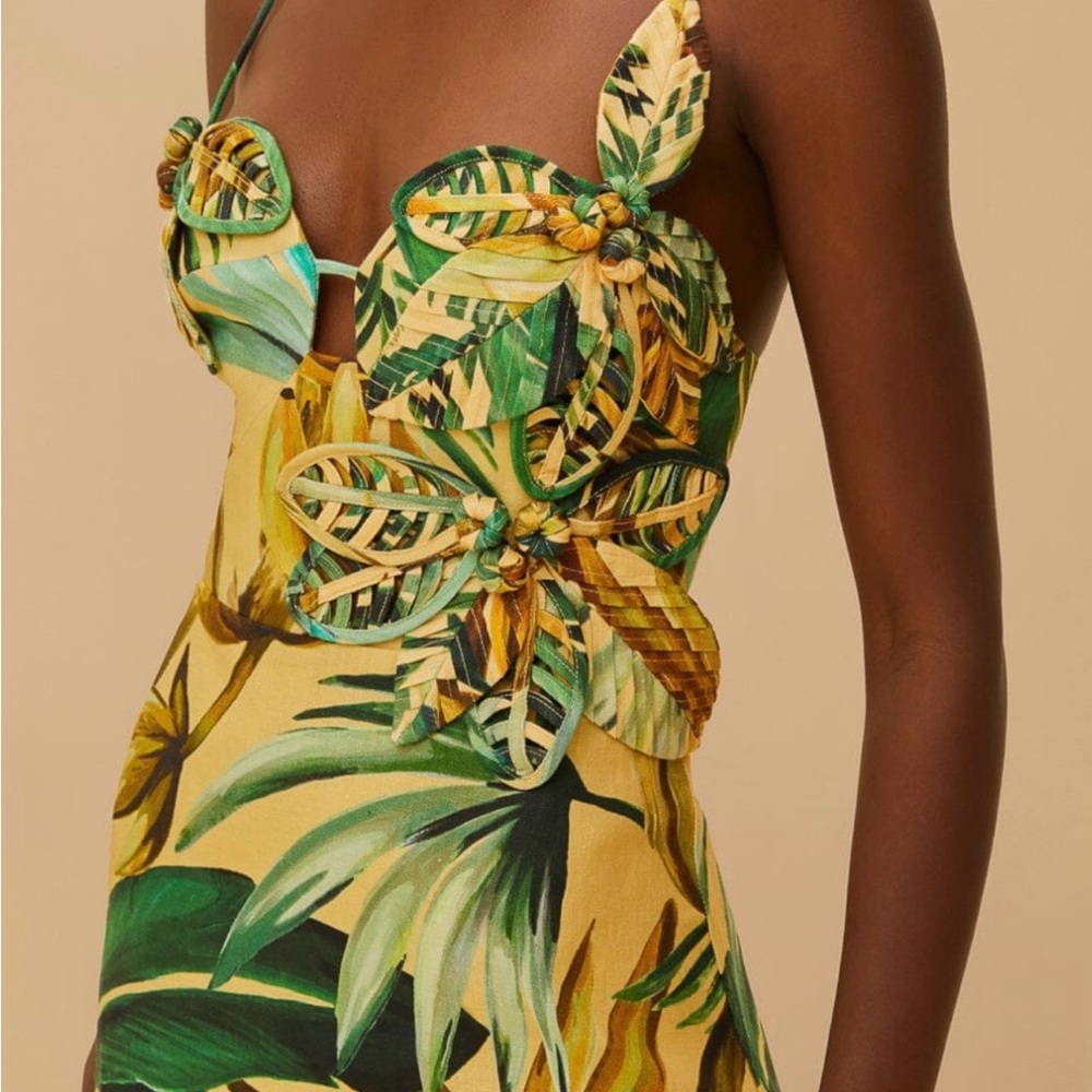 FARM Rio Tropical Yellow and Green Midi Dress NWT - Picture 6 of 7